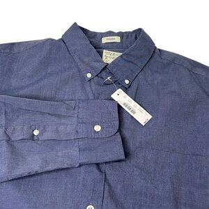 J CREW Mens Sz L Blue Organic Cotton Long Sleeve Classic Fit AA272 Stretch Shirt